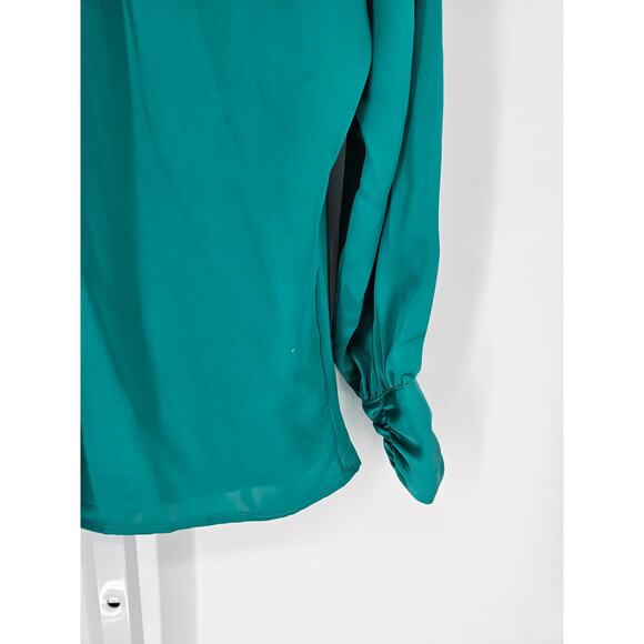 VTG Worthington Women's Polyester Teal High Neck Isabela Satin Blouse Size 12 - Picture 2 of 5